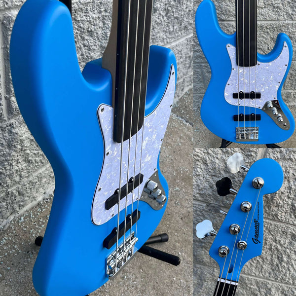 GAMMA Custom JF25-01, Fretless Beta Model, Retro Sonic Blue